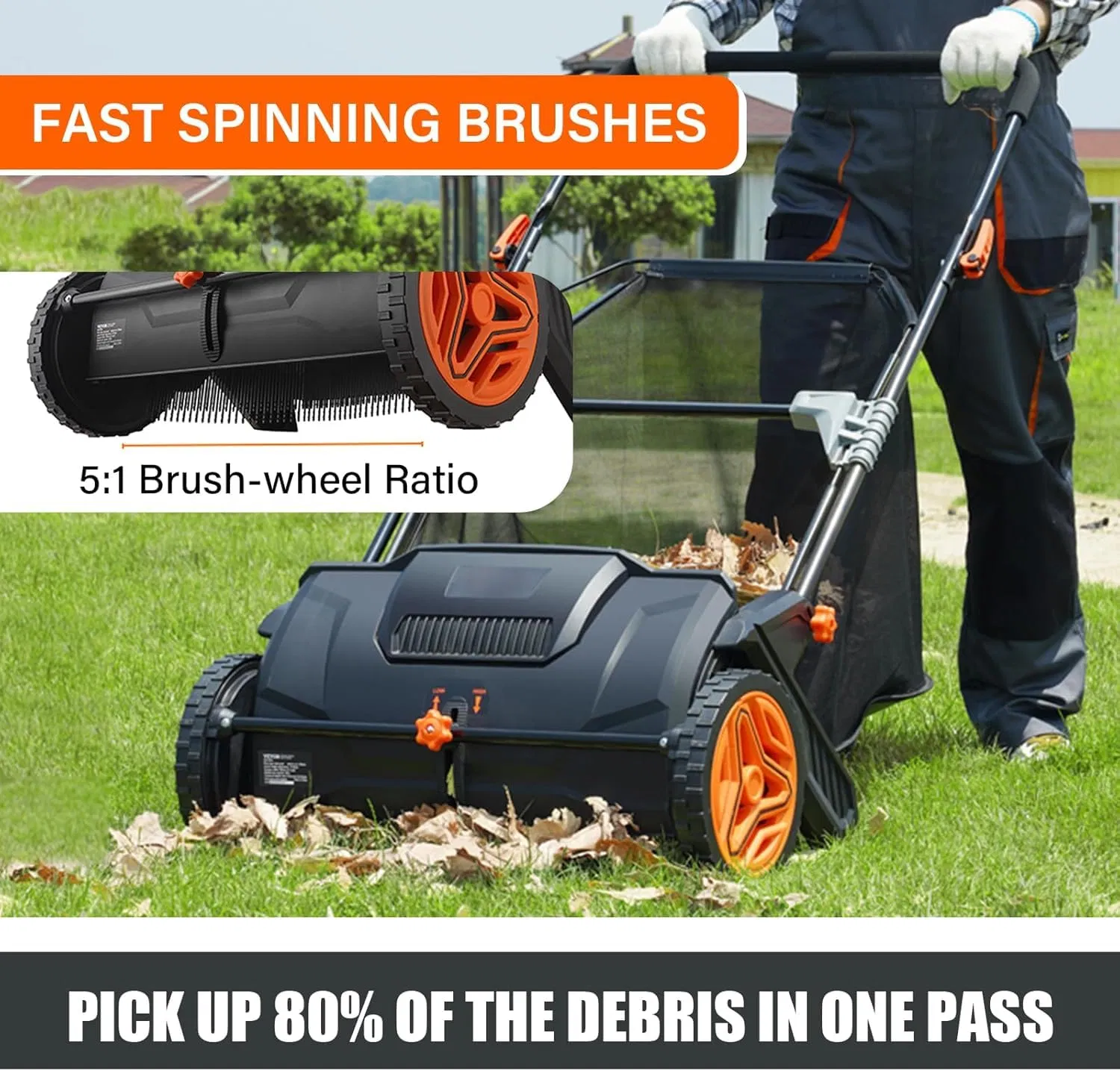 Vevor Push Lawn Sweeper, Various Specifications, Leaf & Grass Collector, Strong Rubber Wheels & Heavy Duty Thickened Steel Durable to Use with Large Capacity. M