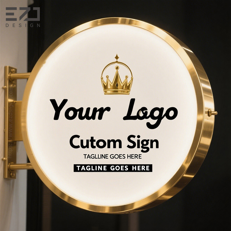 Free Design UV Printing Round Electroplating Gold Mirror Beauty Salon Light Box
