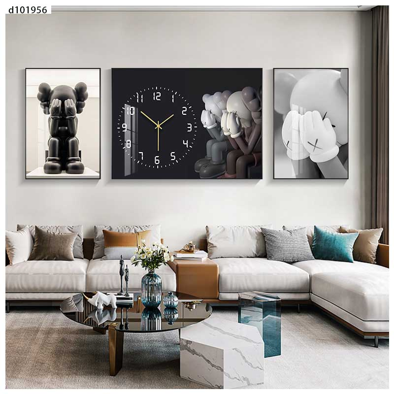 3 Pieces Set Crystal Porcelain Wall Art Painting Clock for Wall Decoration