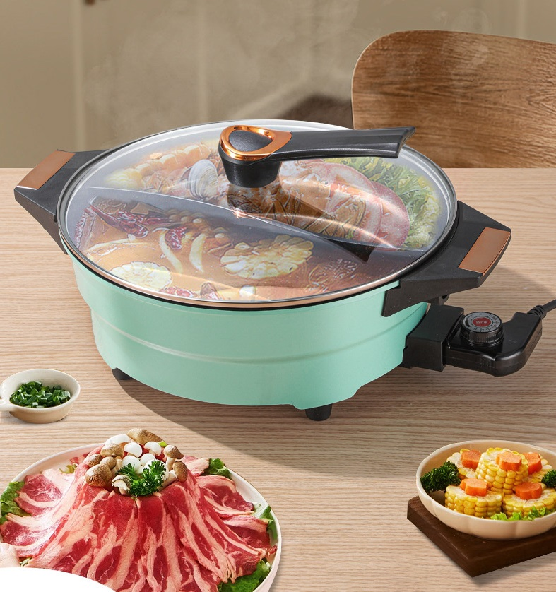 Efficient 1600W Electric Hot Pot, 36cm, with Dual-Cooking Zones