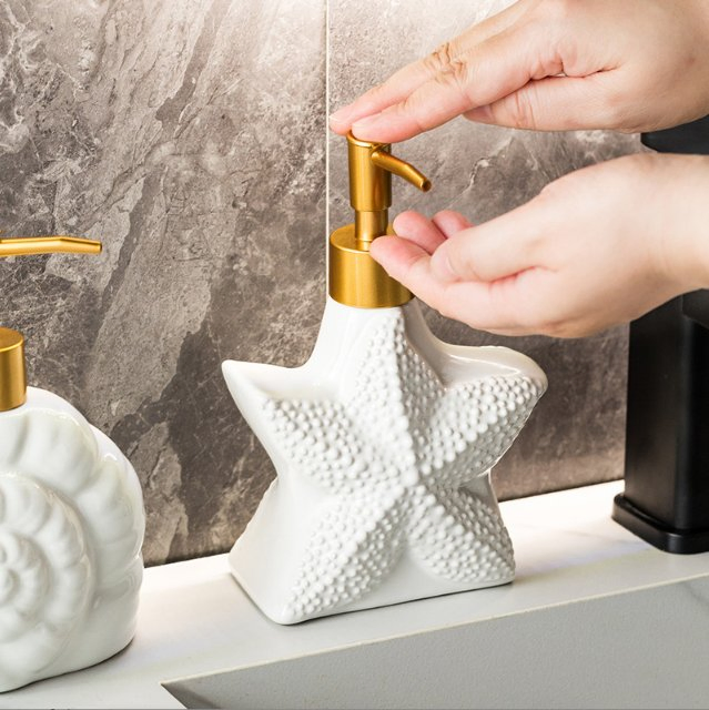 Ocean Series Ceramic Soap Dispenser Pump Refillable Bathroom Accessories