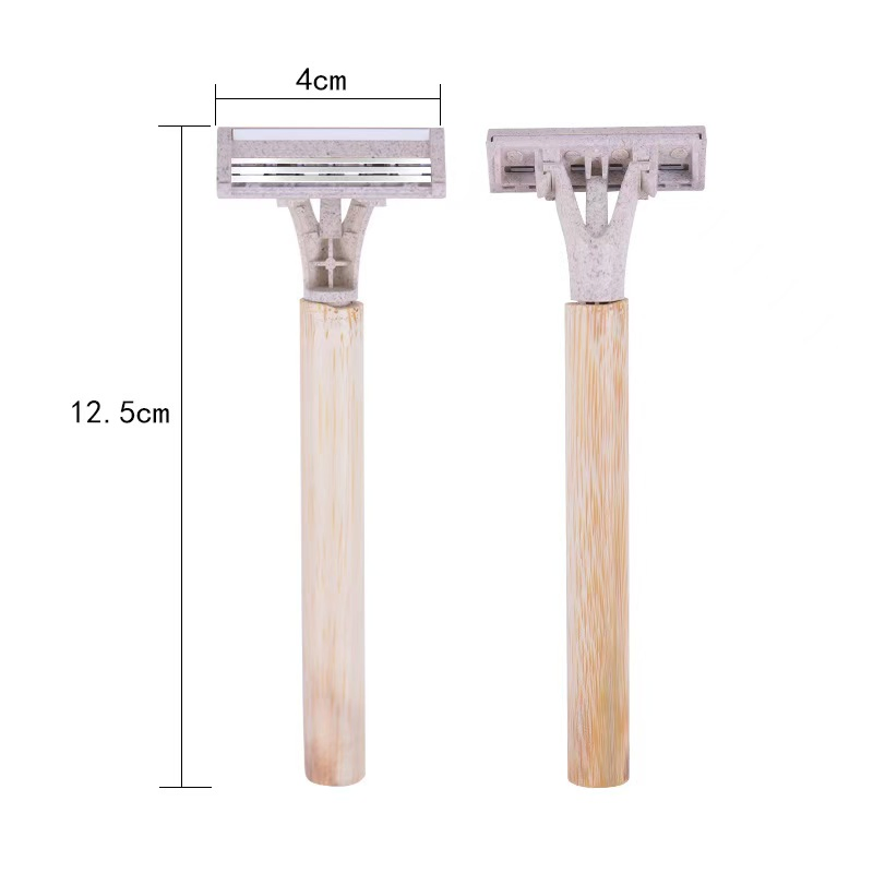 OEM 3 Blade Eco-Friendly Wheat Straw Head Bamboo Handle Razor for Hotel