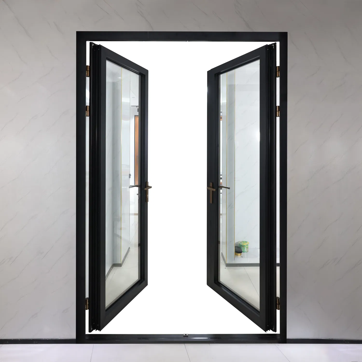 House Wood Doors Triple Tempered Glass Aluminum Clad Wood Framed Hinged Door