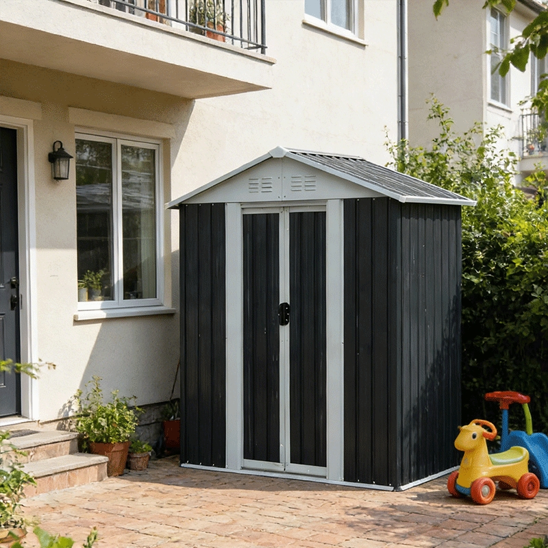 5*3FT Heavy-Duty Outdoor Metal Garden Storage Shed with Floor