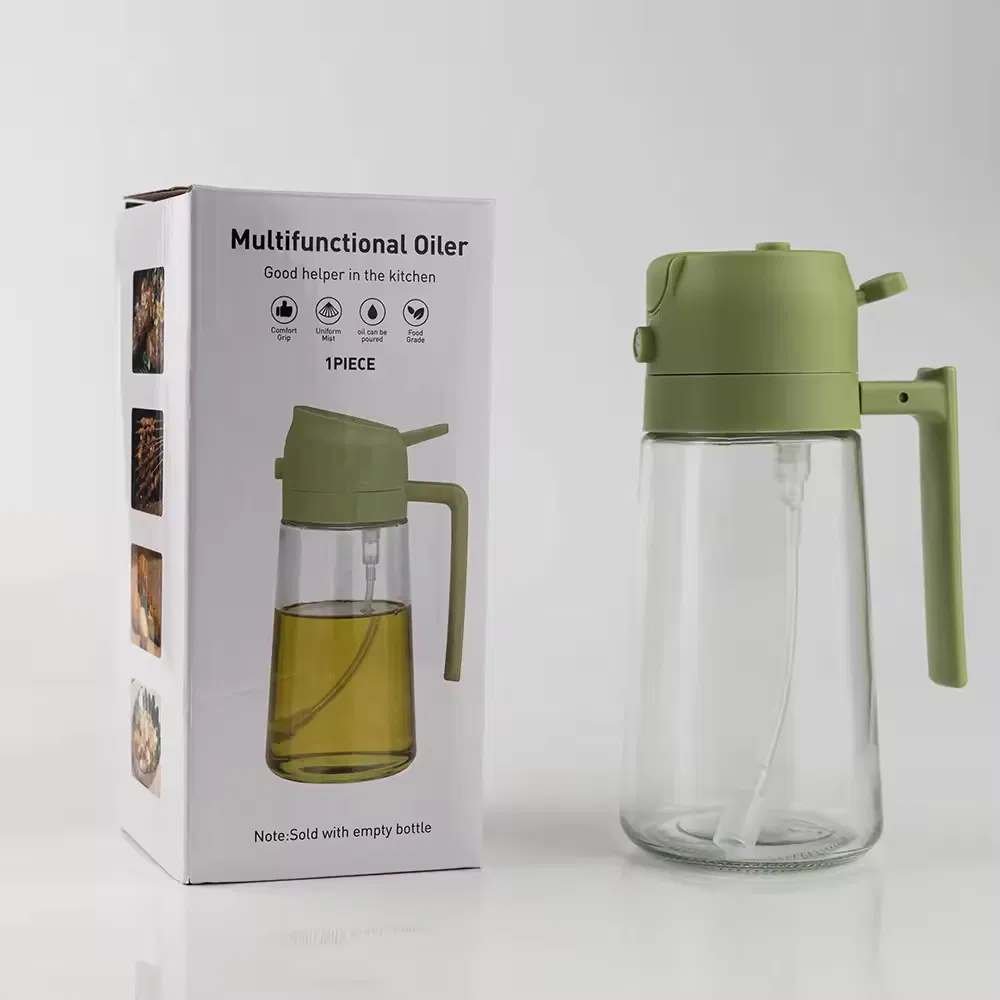 Fast Shipping 470ml Olive Oil Sprayer Glass Bottle 2 in 1 Kitchen Cooking Oil Spray & Dispenser Set with Color Box