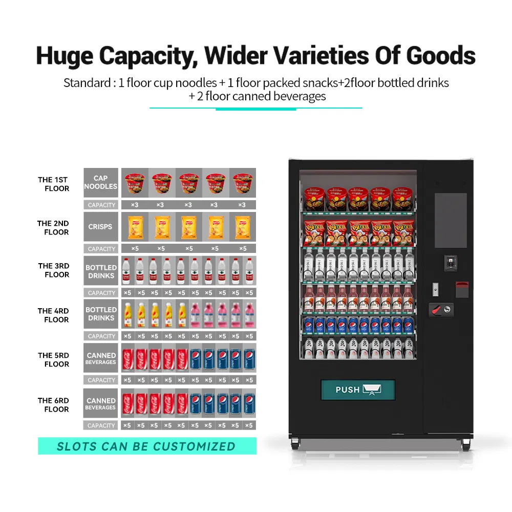 Long-Lasting Vending Machine for Soda Cola Energy Drinks Supports Credit Cards Sale
