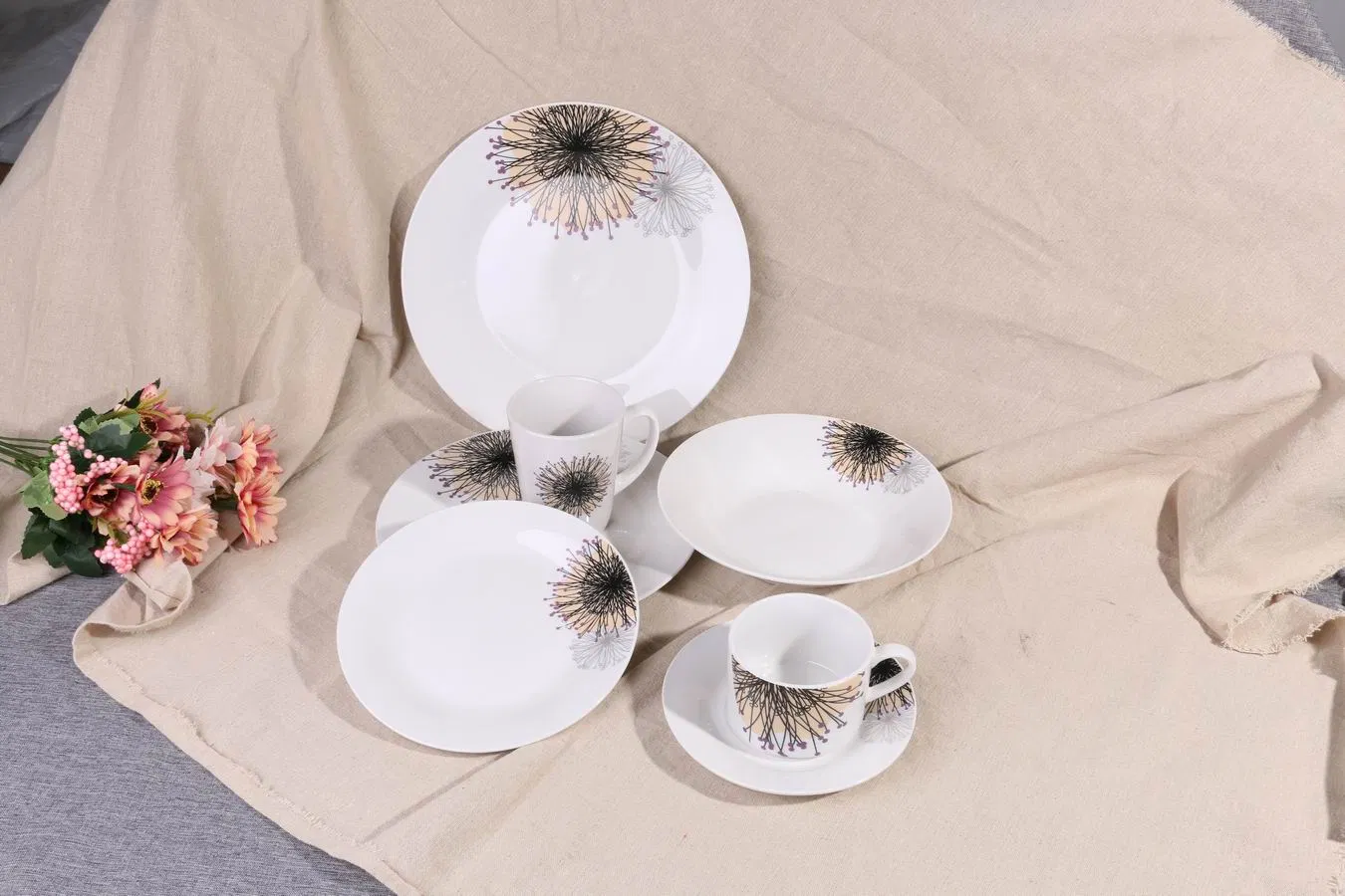 Eco-Friendly Healthy Luxury High Quality 20PCS Dinner Set with 10.5"Plate& Soup Dish Stick Colourful Decal Porcelainware Stoneware Crockery Ceramic Tableware