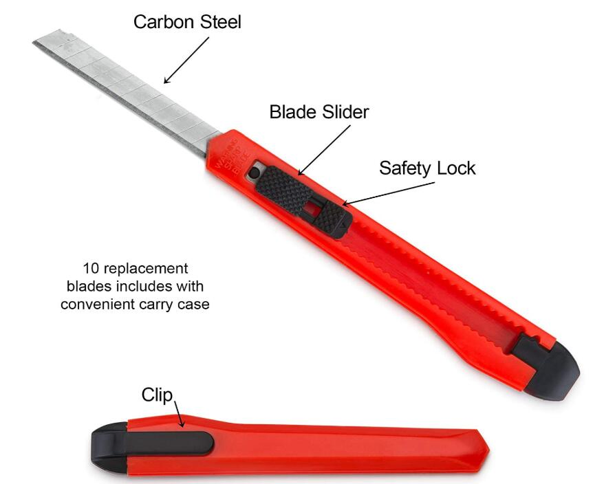 Box Cutter Utility Knife (6 PACK) Retractable Razor Blades knives with Snap-Blade and Slide Locks, 10 Replacement Blades Included.