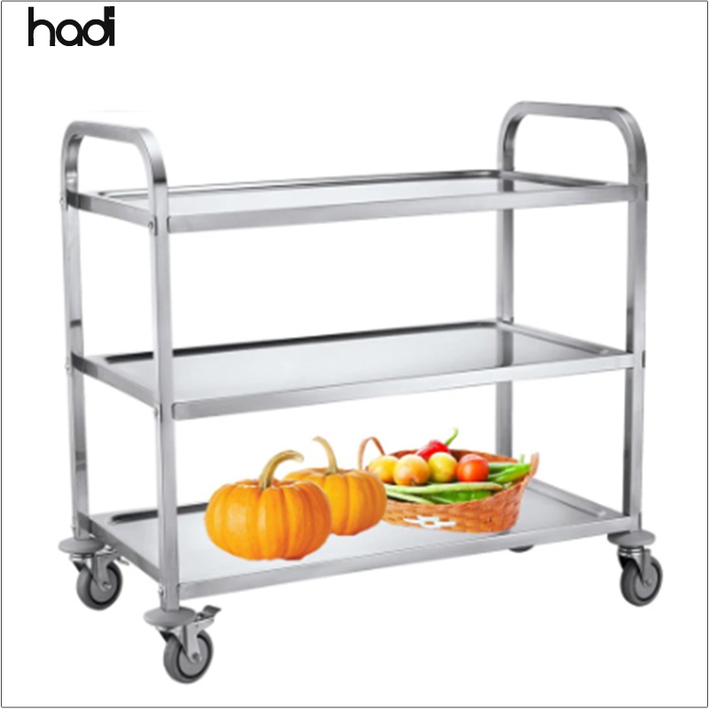 Commercial Stainless Steel 4-Tier Buffet Trolley Square Tube Antique Foldable Kitchen Serving Cart for Restaurant Hotel Use