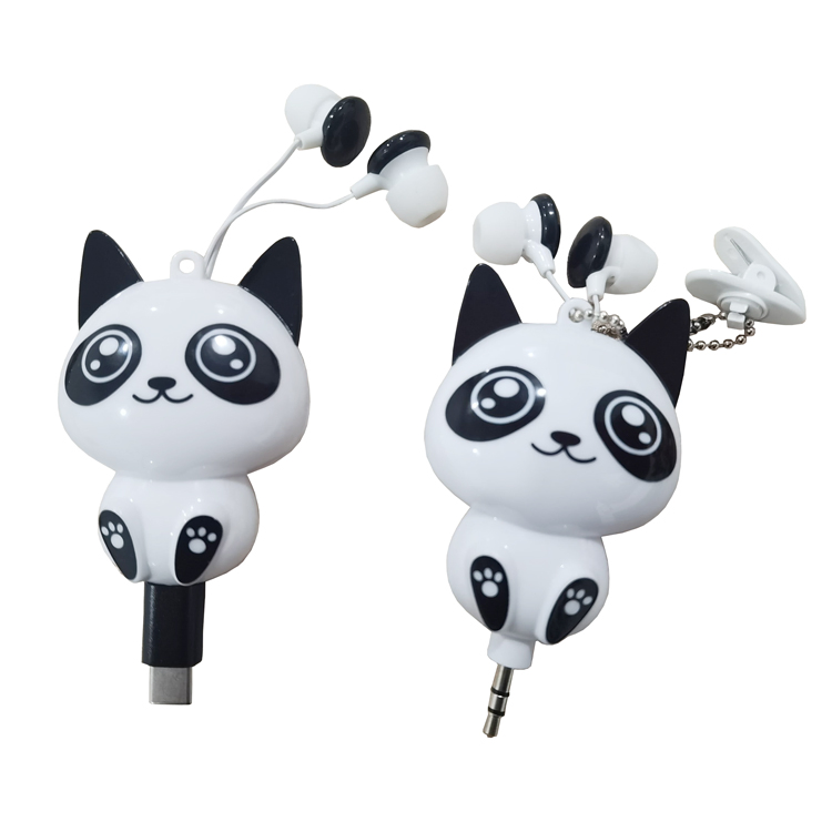 Promotional Cartoon Cute Wired Music Earphones 3.5mm Jack Student Girls Wired Retractable Earbud Headset