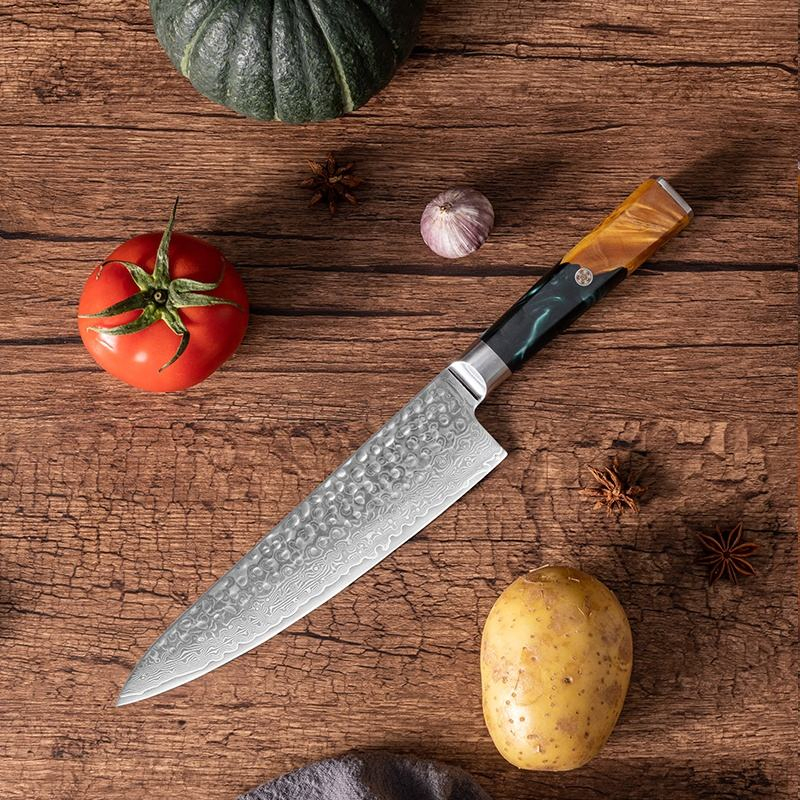 Шеф-нож Damascus 67 слоёв с рукоятью из смолы