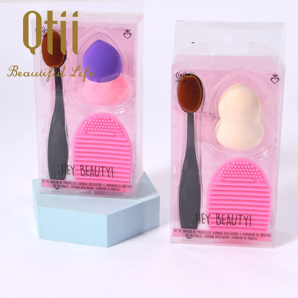 Foundation Round Toothbrush Free-Latex Sponge with Brush Cleaner Makeup Tool Kits