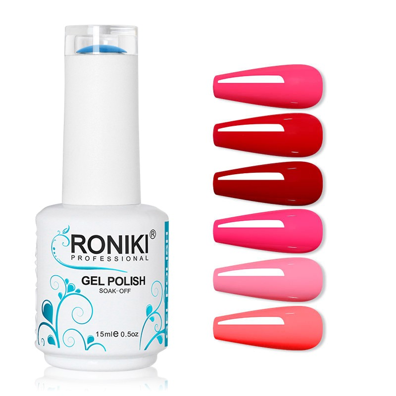 Roniki Wholesale OEM Nails Supplies Salon Gel Nail Polish Bottle 308 Colors Soak off UV Nail Gel Polish
