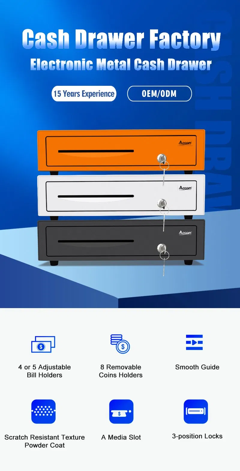 Ecd-410g Ocom Electronic Cash Register Box POS System Cash Drawer