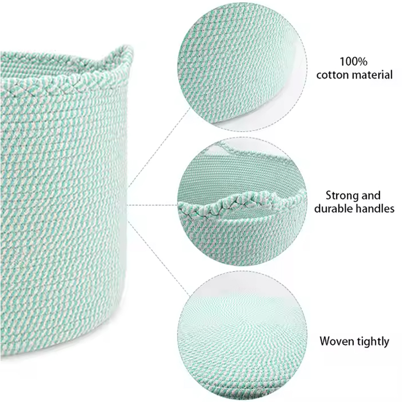 Decorative Fashion Foldable Woven Laundry Cotton Rope Storage Basket with Handles