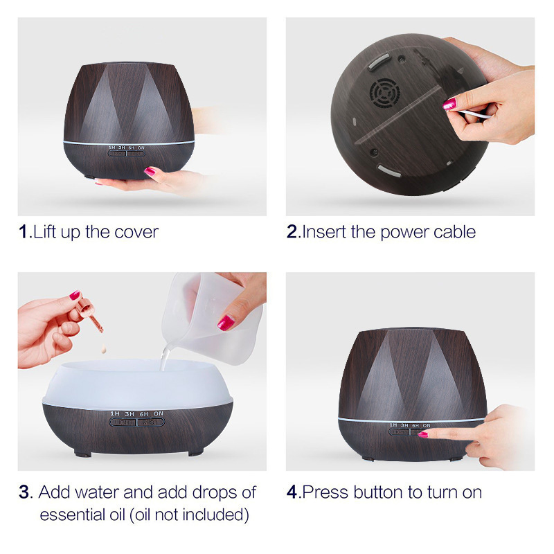 500ml Wood Grain Home Electric Rechargeable Essential Oil Aroma Fragrance Diffuser with RGB LED Light