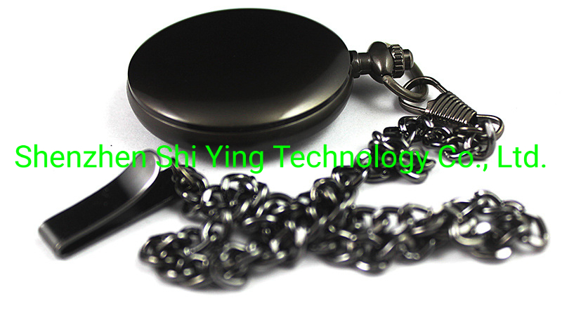 Custom Antique Black Mechanical Skeleton Pocket Watch with Chain