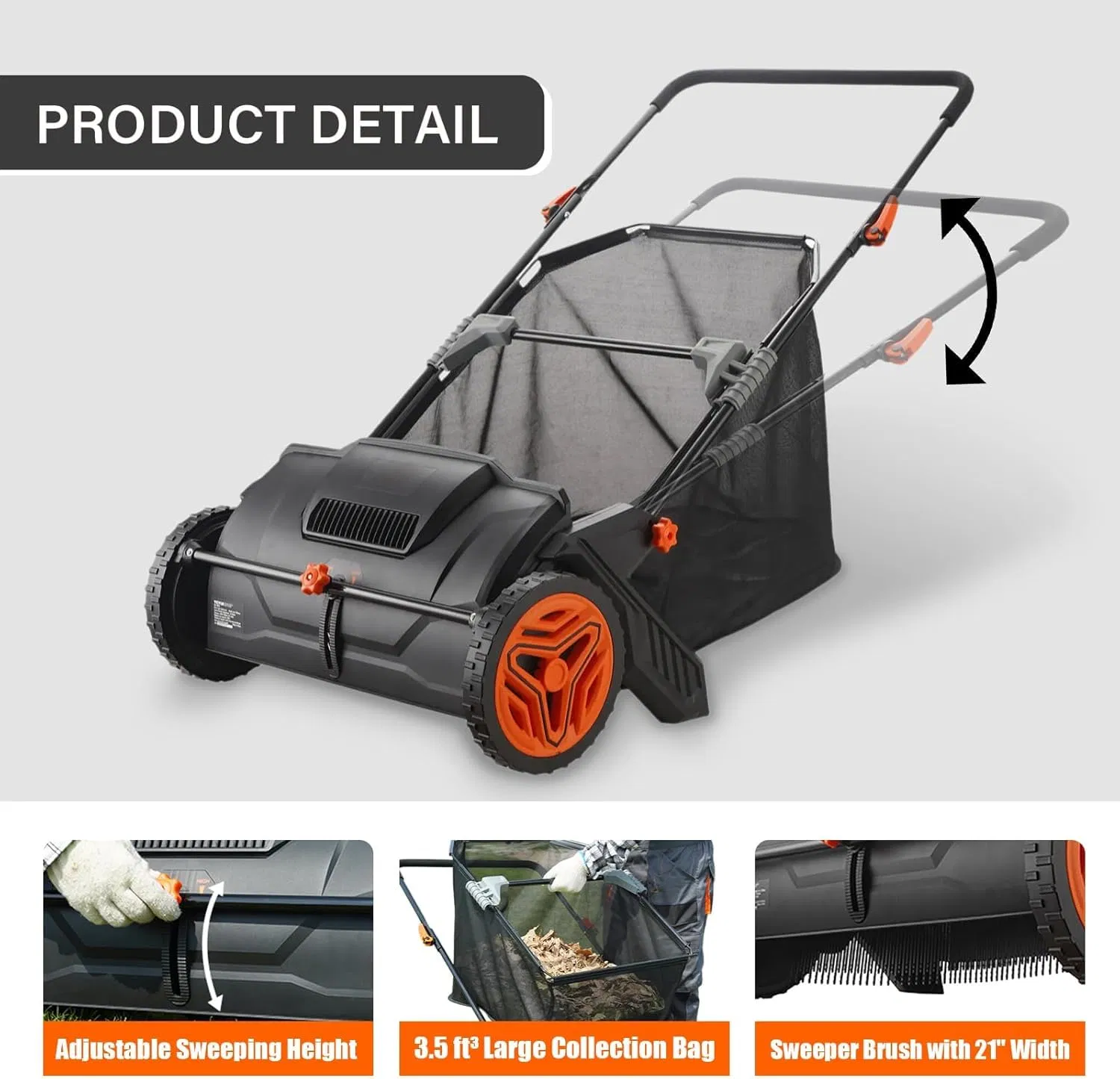 Vevor Push Lawn Sweeper, Various Specifications, Leaf & Grass Collector, Strong Rubber Wheels & Heavy Duty Thickened Steel Durable to Use with Large Capacity. M