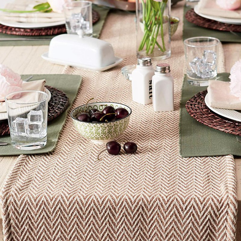 Cotton Linen Braided Vintage Woven Farmhouse Table Runner Decorations with Tassel