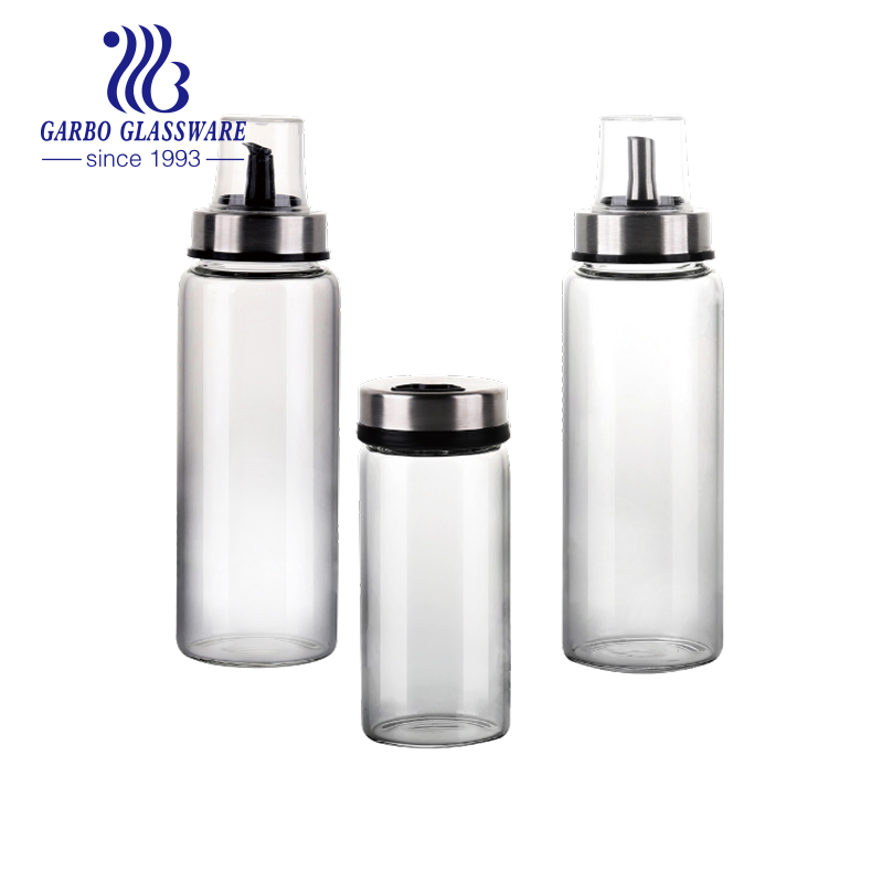 Clear Glass Oil Bottle Set Kitchen Salt Seasoning Mix Condiment Jars Bottles Container Storage with Lid