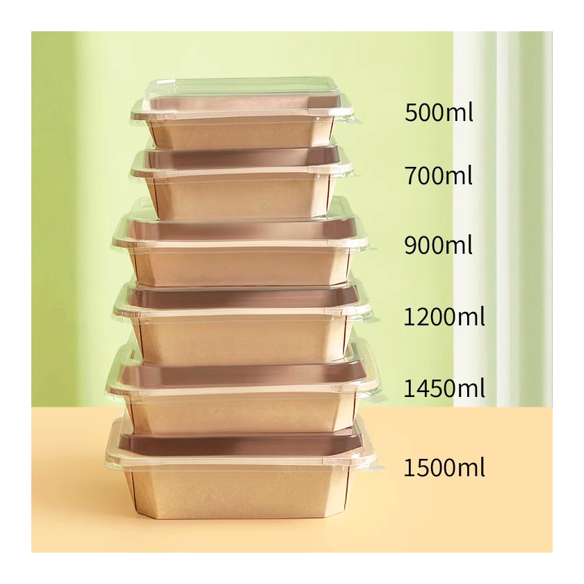 Disposable Oil Resistant Rectangle Octagon Fast Food Take out Kraft Containers Soup Bowl with Lid Square Rice Fruit Salad Takeaway Paper Bowl