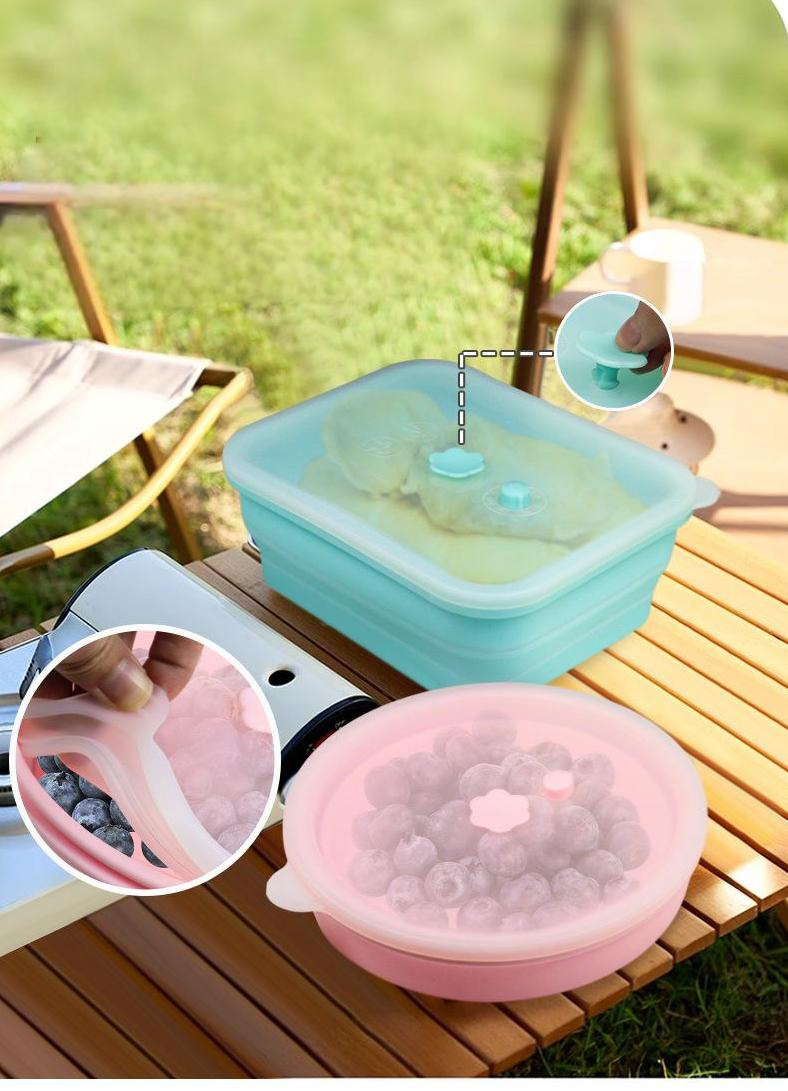 Customized Outdoor Food-Grade Silicone Collapsible Lunch Box, Food-Grade Bento Box, Lunch Box for Camping and Picnics
