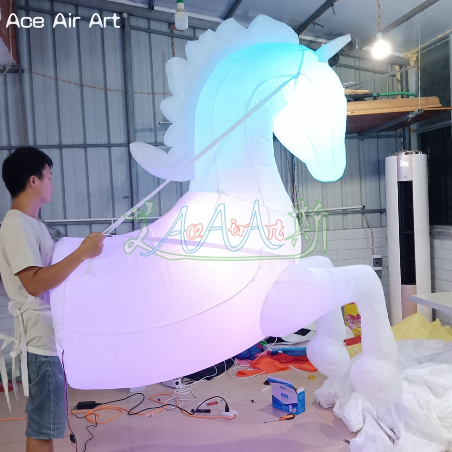 Inflatable White Horse Costume LED Lighting Horse Walking Cartoons for Parade Events or Decoration