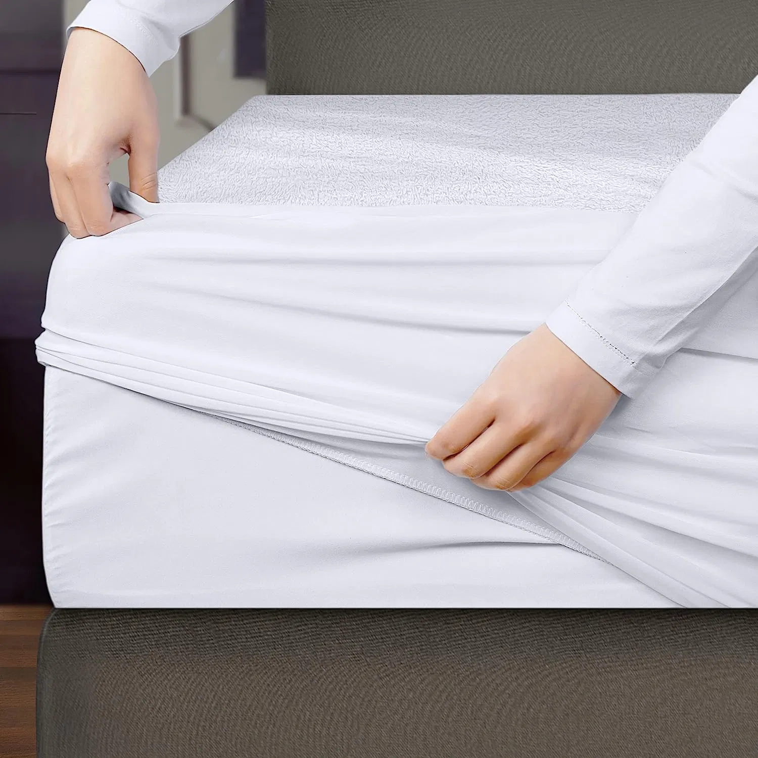 100% Polyester Microfiber Terry Fitted Sheet Waterproof Mattress Protector Mattress Cover