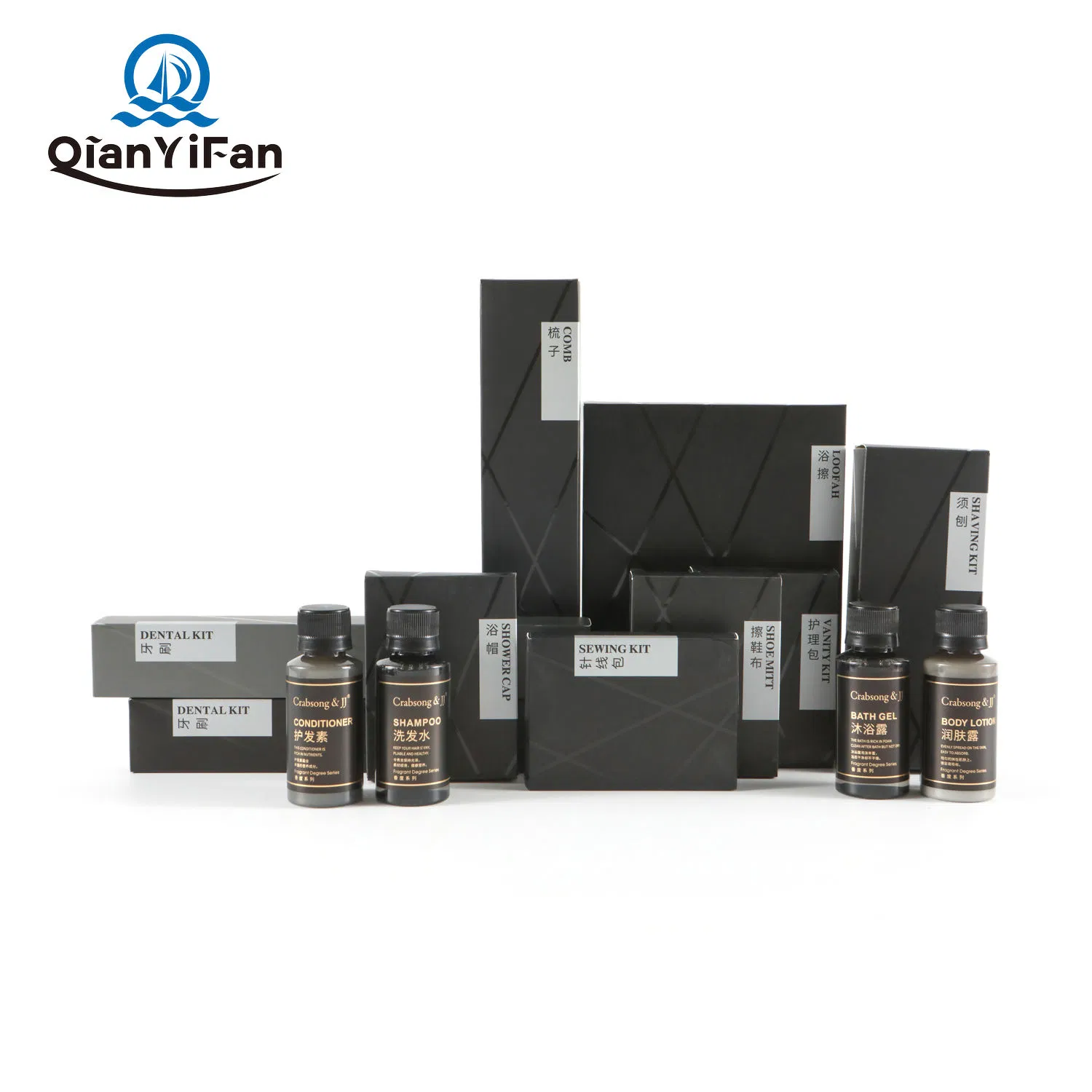 Complete Hotel Guest Room Toiletries Set with Slippers, Toothbrush, Custom Logo, Bath Vanity Kits for SPA, Resort, and Airline Travel