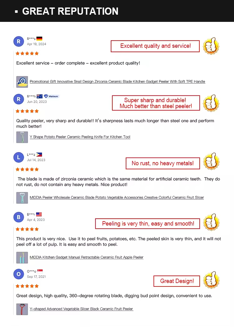 Middia Hot Selling Fashionable Zirconia Black Blade Ceramic Fruits and Fancy Vegetables Peelers