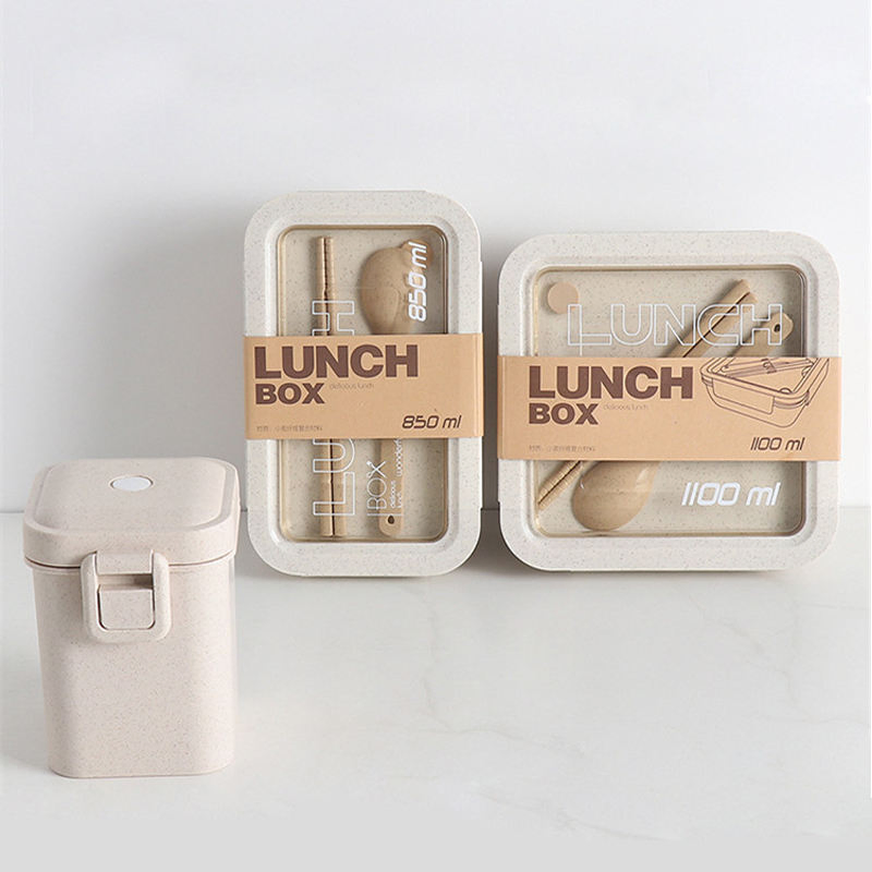 Sustainable Wheat Straw Lunch Box Set with Reusable Cutlery and Lid