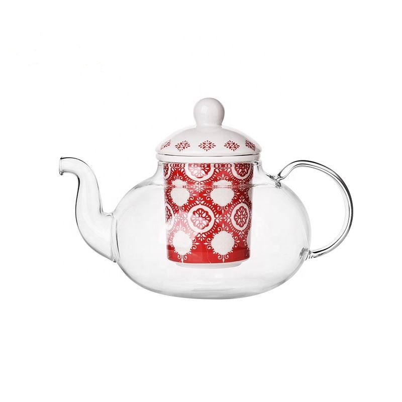 Borosilicate Glass Teapot with Colors Ceramics Filter and Lids