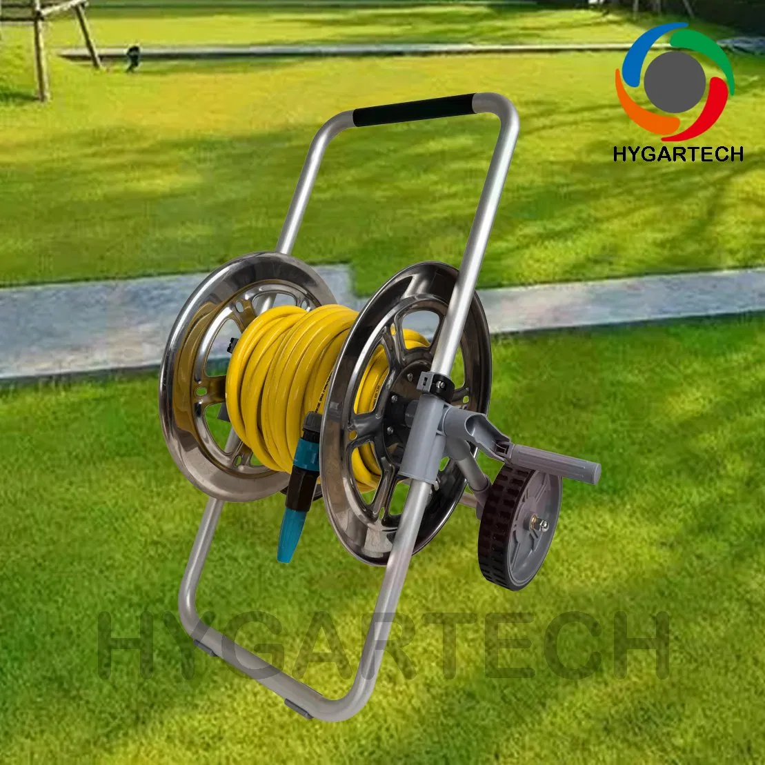 Trolley Hose Reel Cart with 1/2" X50m PVC Hose and Spray Nozzle for Gardening and Irrigation
