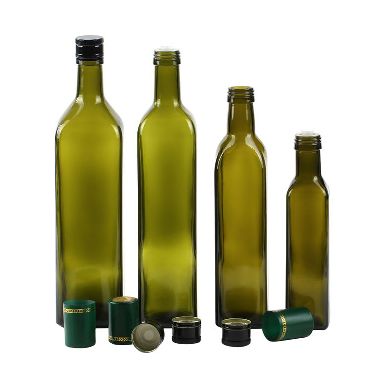 Hotsale 250-750ml Dark Green Olive Oil Kitchen Square Containers Glass Olive Oil Bottles