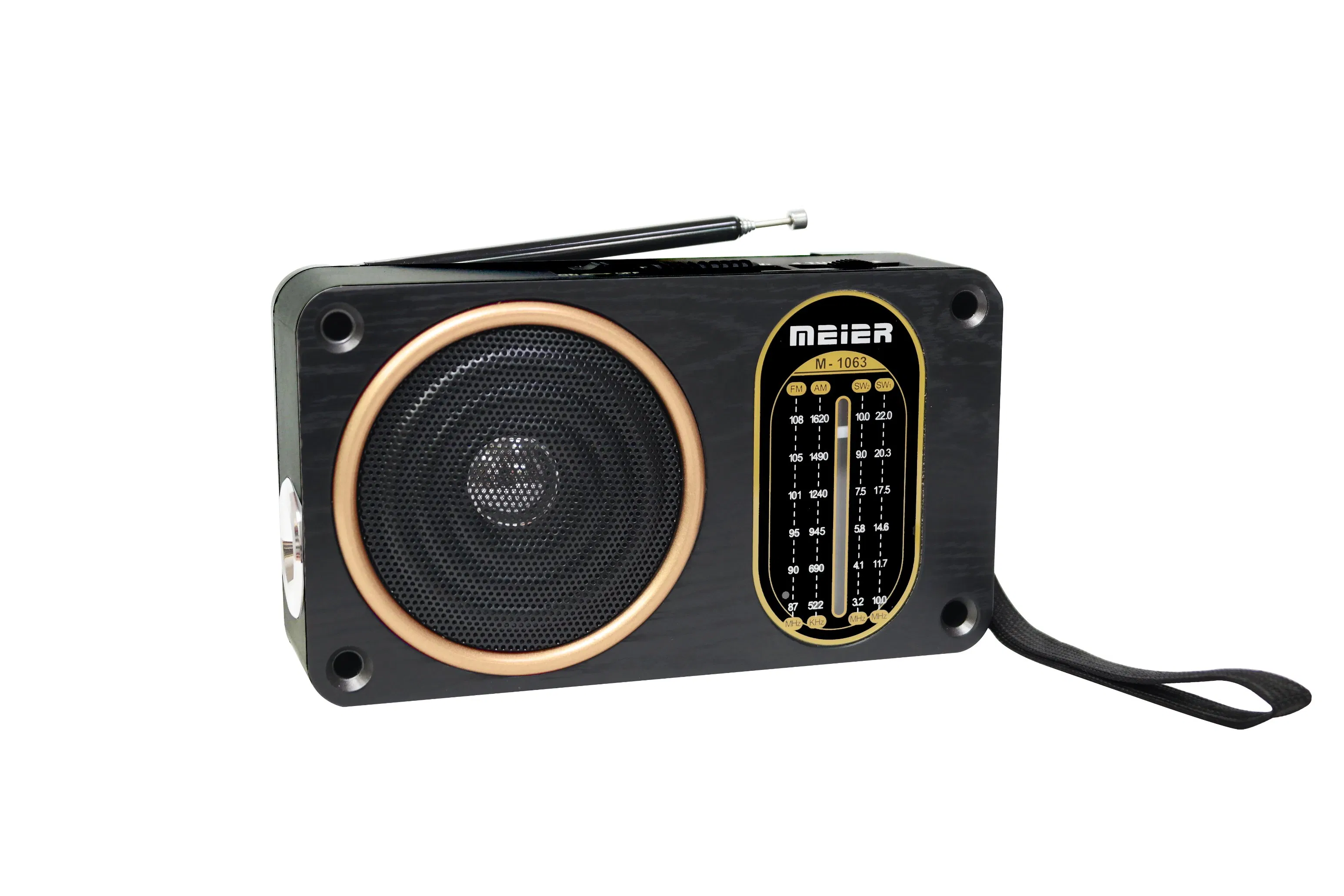 Portable 3-Band Am FM Sw Radio, LED Flashlight, Rechargeable Speakers Bluetooth Meier M-1063