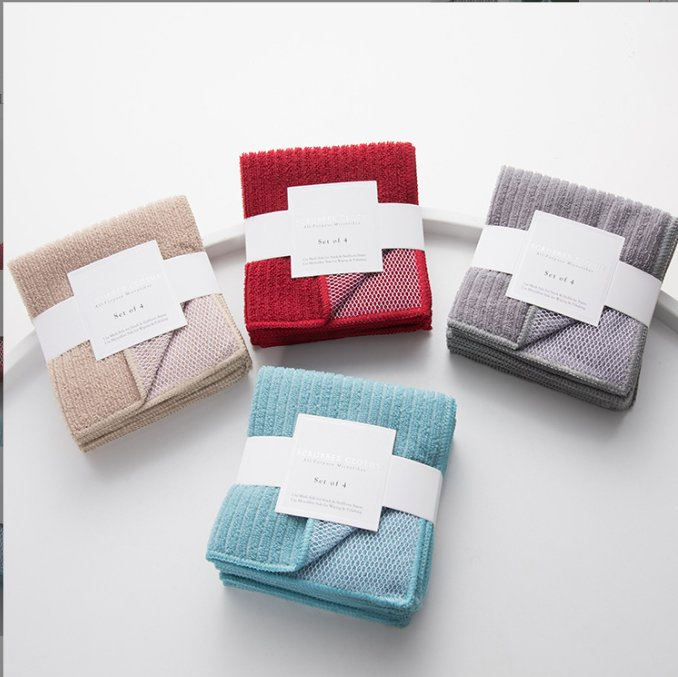 Double-Layer Mesh Dishcloth Kitchen Microfibre Dishcloth Foaming Non-Stick Grease Removing Stain Absorbent Cleaning Cloth