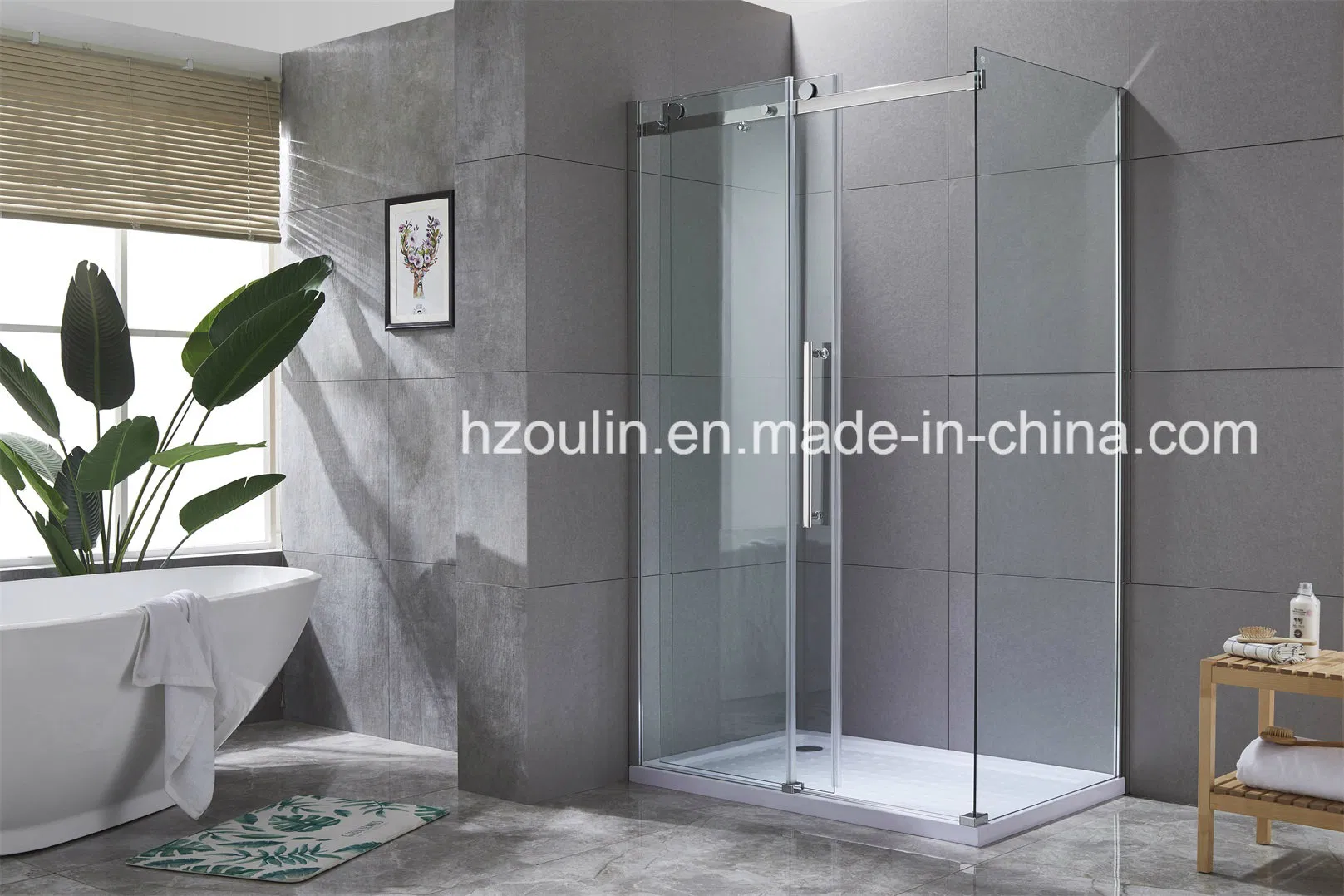 New Design Tempered Glass Bathroom Shower Enclosure with Rollers