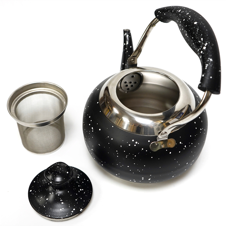 Чайник из нержавеющей стали с ситечком, мраморный дизайн