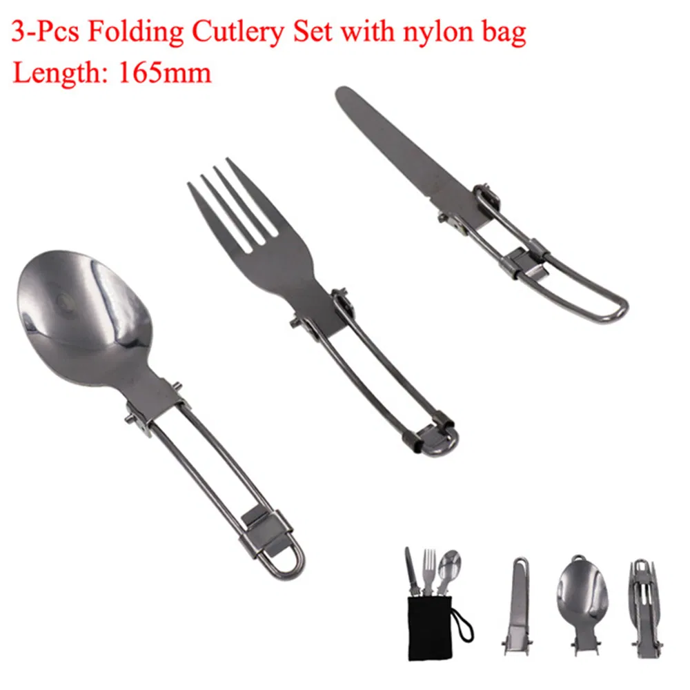 Folding Stainless Steel Spoon Fork Knife 3 in 1 Set Camping Picnic Travel Hiking Wbb19077