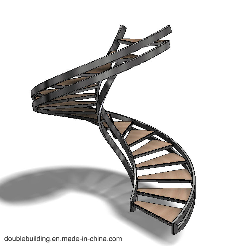 Curved Staircase / LED Luxury Stairs / Custom Staircase with Glass Railing Wood Step
