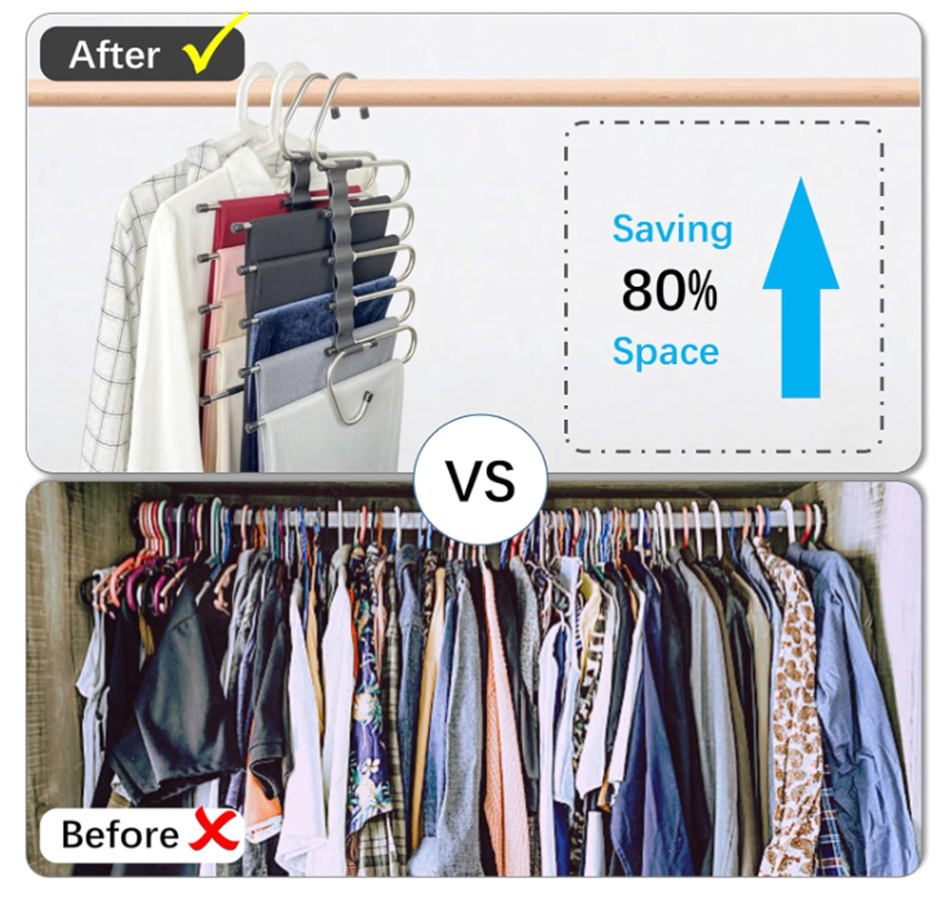 2 Pack Closet Multiple Layers Multifunctional Uses Rack Organizer Hanger for Trousers