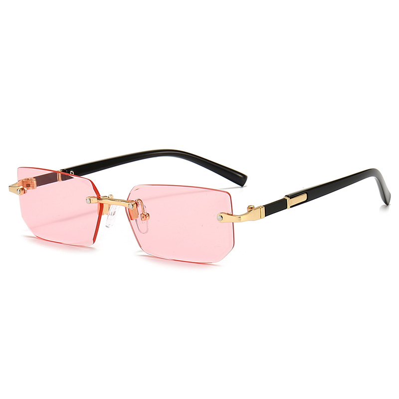 Fashionable Rimless Sunglasses Rectangle Popular Women Men Shades Small Square Frame Sun Glasses