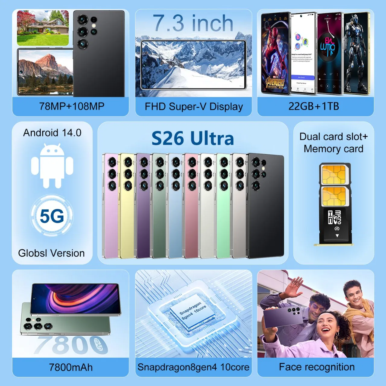 Смартфон S26 Ultra 5G 22GB+1TB, 7.3 дюйма