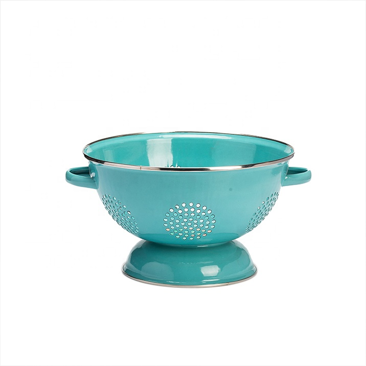 High Quality Tableware Enamel Colander with Stainless Steel Rim in Hot Sale