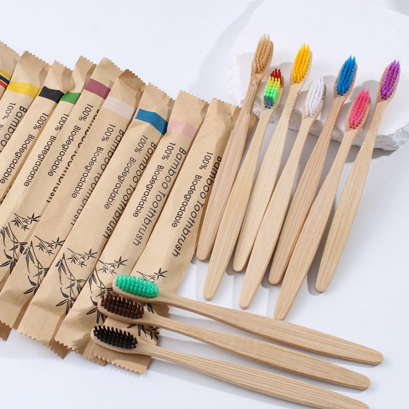 Bamboo Charcoal Adult Disposable Bamboo Toothbrush Hotel Toothbrush Set with Soft Bristles