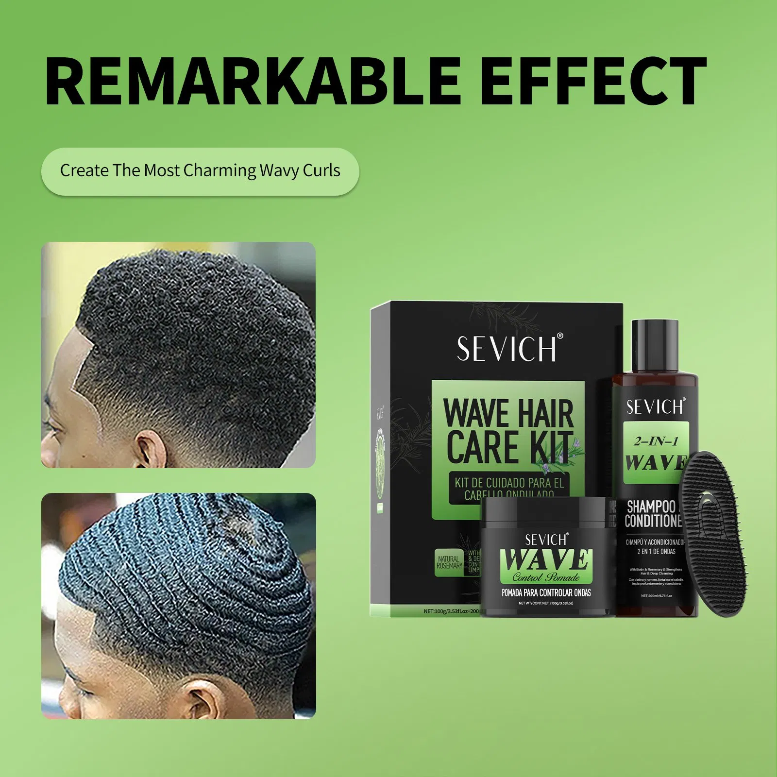Luxury Hair Care Styling Set Private Label Rosemary Oil Texture 360 Wave Hair Shampoo & Pomade Wax for Men
