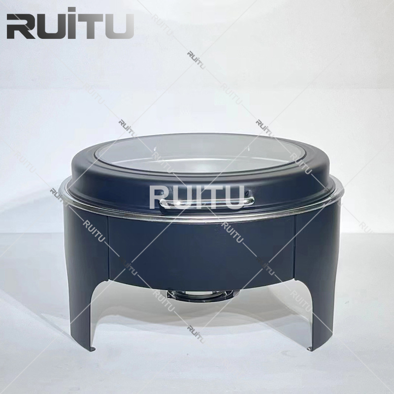 Wedding Decoration Serving Chauffers Stainless Steel 6L Chafing Fuel Stove Round Glass Serving Dishes Food Warmers Buffet Set Black Chafing Dish for Catering