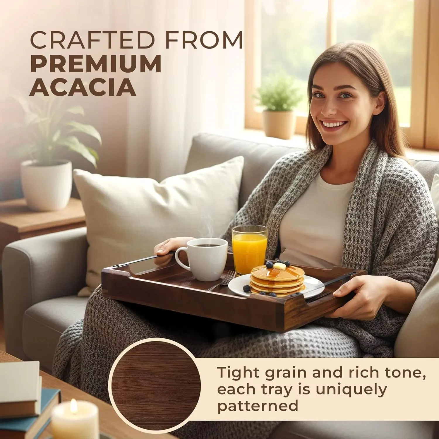 Factory Customized Acacia Wood Grid Plate for Home Parties, Cooked Food, Fruits, Appetizers, Desserts, Multifunctional Tray