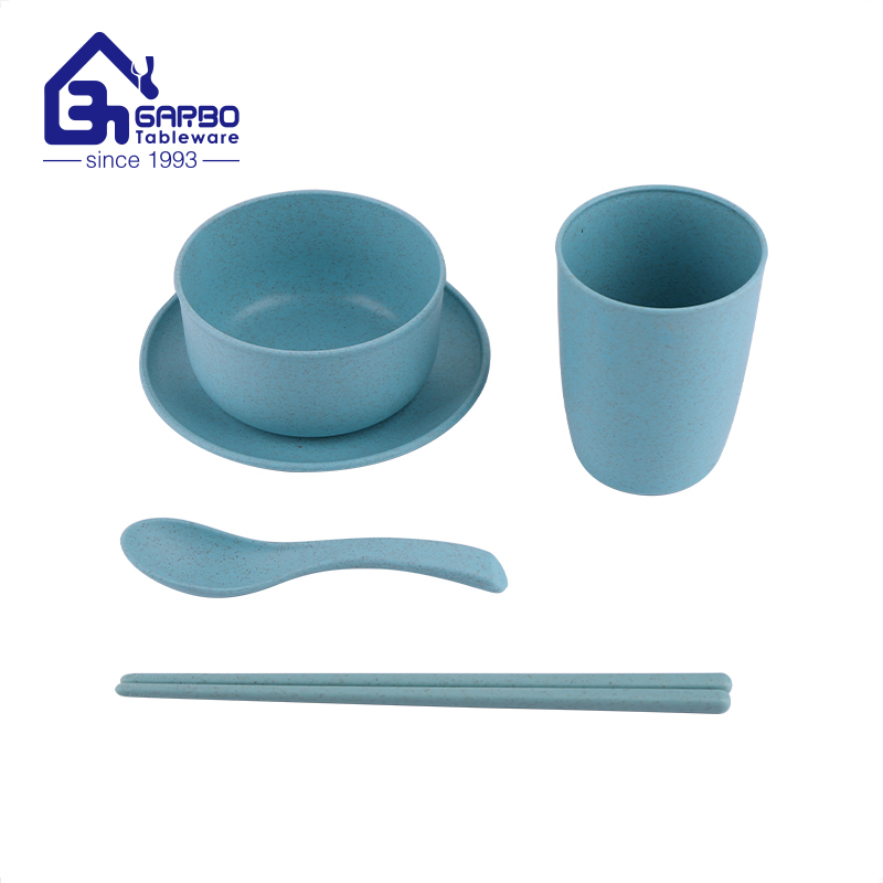 Wholesale Home Using Multi-Colored Plastic Tableware 5PCS Wheat Straw Dinner Set