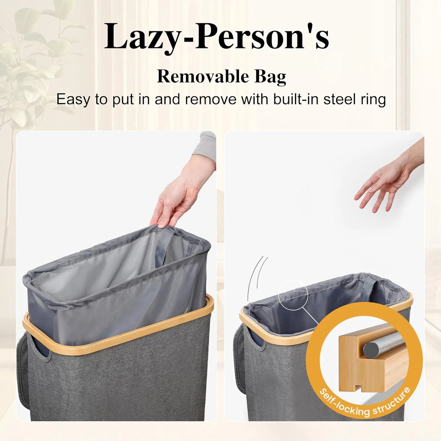 Bamboo Household Bedroom Laundry Room Laundry Basket with Lid and Inner Bag for Clothes and Miscellaneous Items